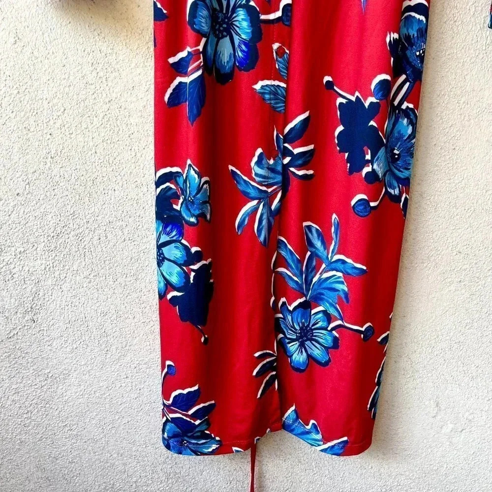 NWT Zara Midi Shirt Dress Red Blue Floral Long Sleeve Size Small - Picture 8 of 10